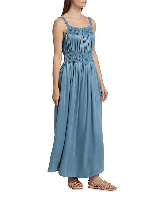 Tahari Blue Surf Camp Smocked Maxi Dress