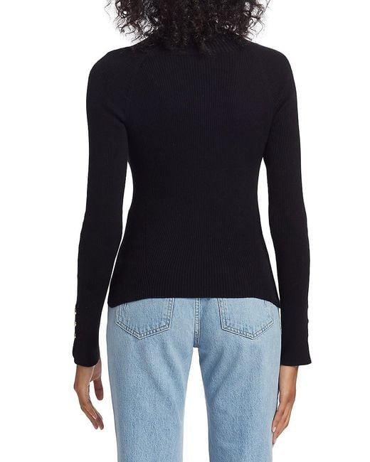 10 Crosby Derek Lam Blue Kassandra Rib-Knit Button-Cuff Sweater