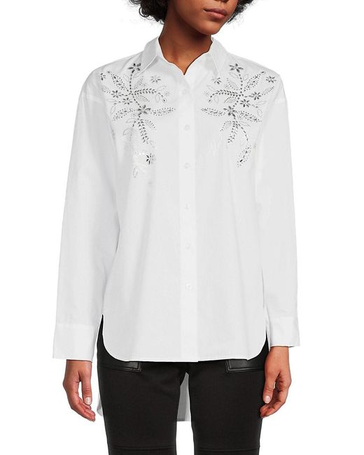 Karl Lagerfeld White Beaded Floral Button Down Shirt