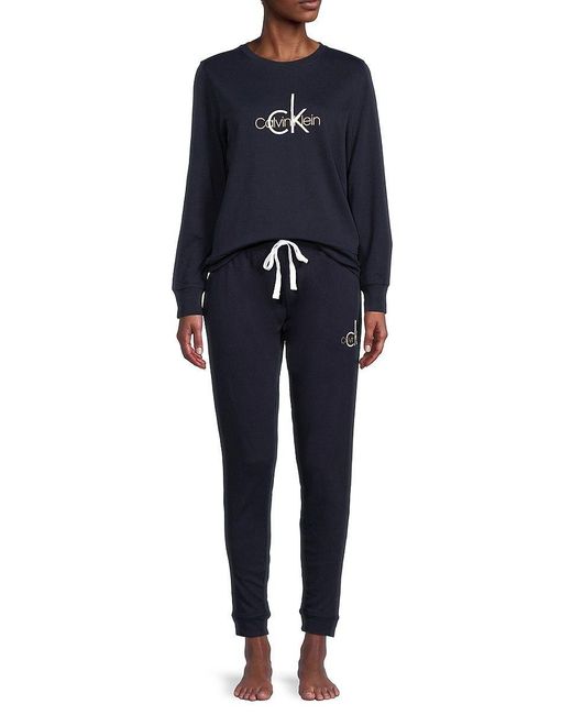 Calvin Klein 2-piece Logo Pajama Set in Blue | Lyst