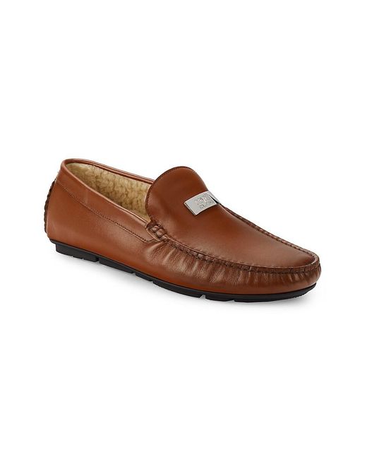 Class Roberto Cavalli Brown Leather Shearling Lined Driving Loafers for men