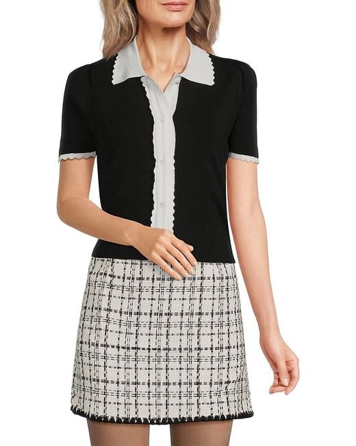 Laundry by Shelli Segal Black Scalloped-trim Contrast Sweater