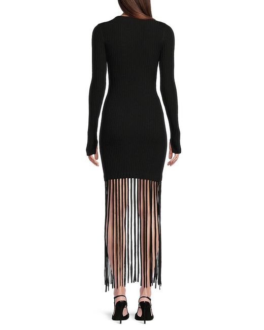 Ganni Black Fringed Knit Mini Dress