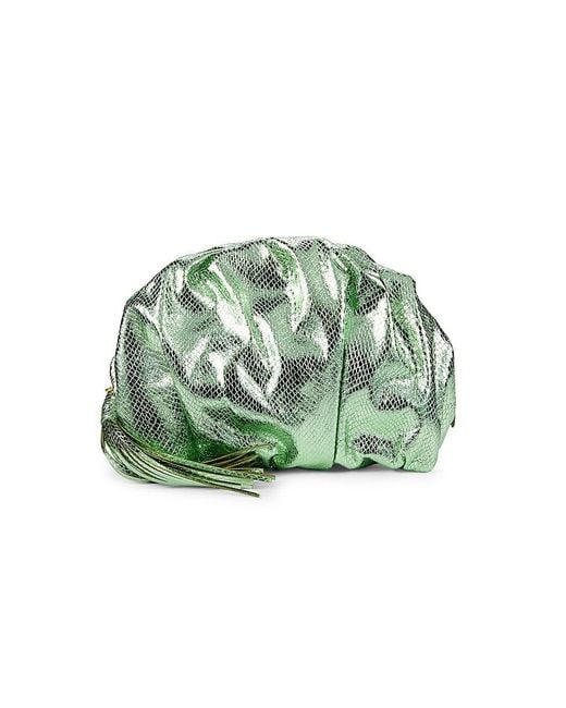 Rebecca Minkoff Metallic Snakeskin Print Ruched Clutch in Green Lyst