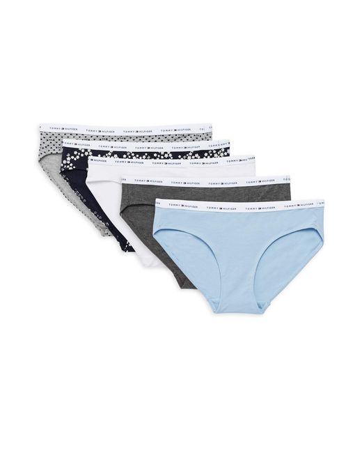 Tommy Hilfiger Cotton 5-pack Logo Band Bikini Panties in Grey Blue (Blue) |  Lyst