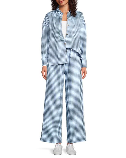 Saks Fifth Avenue Blue Gingham 100% Linen Drawstring Pants