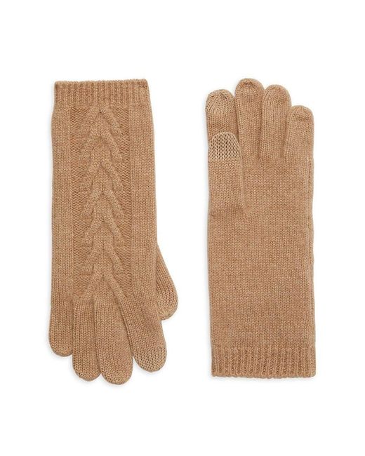 Amicale Cashmere Cable-knit Tech Gloves in Natural | Lyst