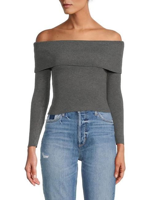 Vintage Havana Gray Ribbed Bardot Top