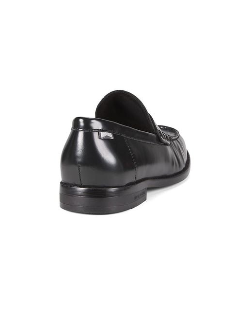 Kenneth Cole Black Moc Toe Leather Penny Loafers for men