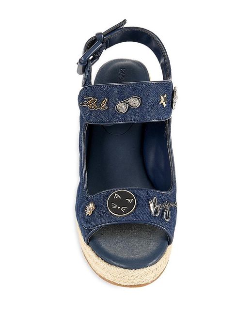 Karl Lagerfeld Blue Carolyna Denim Espadrille Wedge Sandals
