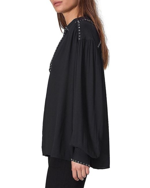 Rag & Bone Black Emmy Eyelet Long-Sleeve Blouse