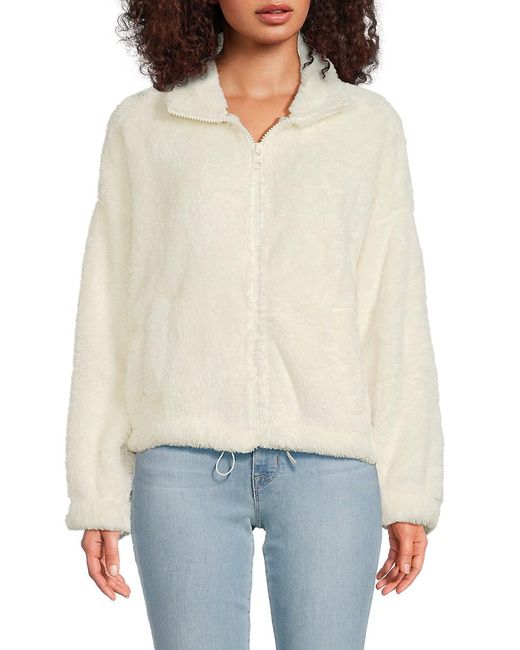 Calvin Klein White Drop Shoulder Faux Fur Jacket