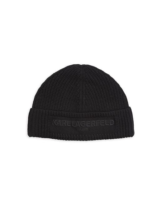 Karl Lagerfeld Black Fisherman Logo Wool-blend Beanie for men