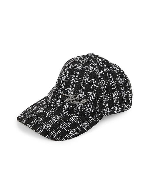 Karl Lagerfeld Tweed Baseball Cap in Black | Lyst
