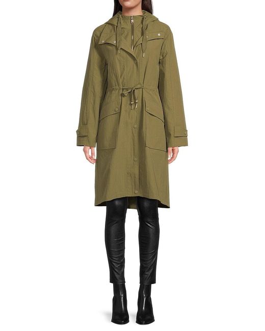 Bagatelle Longline Tie Waist Rain Coat in Green Lyst