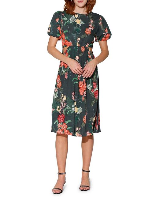 Walter Baker Wanita Floral Puff Sleeve Midi Dress Lyst UK