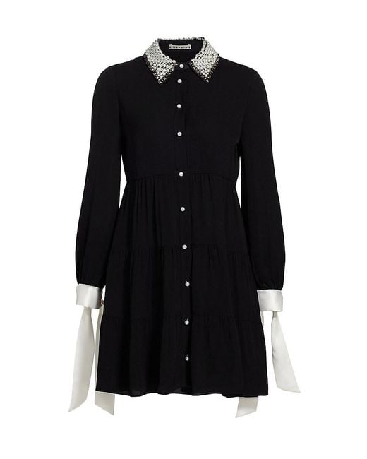 Alice + Olivia Black Meeko Embellished Minidress