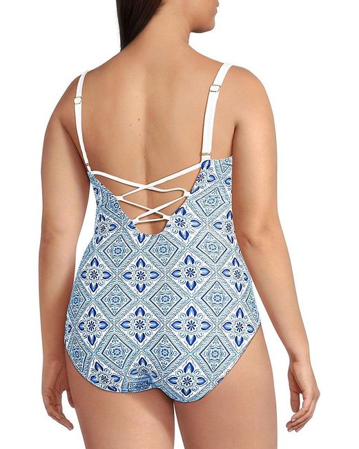 La Blanca Blue Geometric One Piece Swimsuit