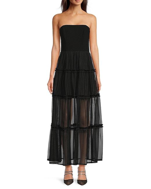 French Connection Black Whisper Tiered Strapless Maxi Dress