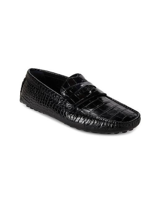 Roberto Cavalli Black Croc Embossed Leather Driving Loafers for men