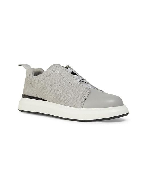 Karl Lagerfeld White Textured Low-Top Leather Sneakers for men