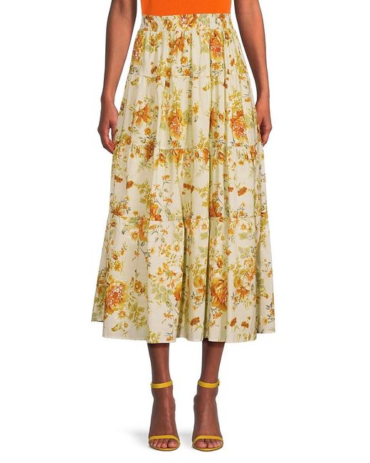 En Saison Yellow Milana Floral Midi Tiered Skirt