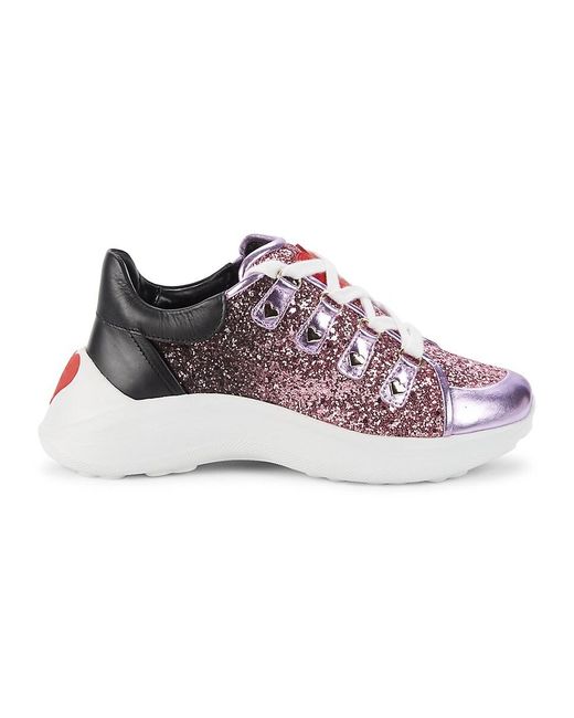 Love Moschino Leather Glitter Sneakers in Natural Lyst