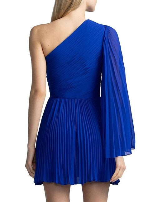 Zac Posen Blue Asymmetric Pleated Chiffon Minidress