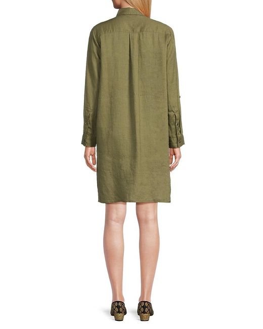 Saks Fifth Avenue Green 100% Linen Side Slit Shirt Dress