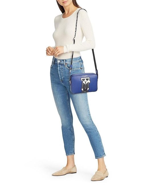 Karl Lagerfeld Blue Maybelle Faux Leather Camera Crossbody Bag