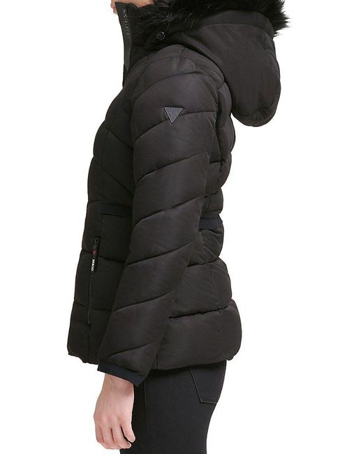 Guess Faux Fur Trim Hooded Puffer Jacket in Green Lyst