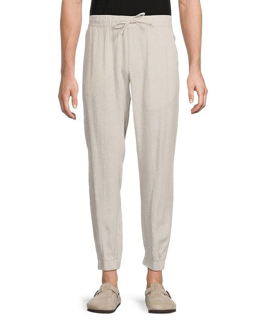 Saks Fifth Avenue Blue Linen Blend Drawstring Jogger Pants for men