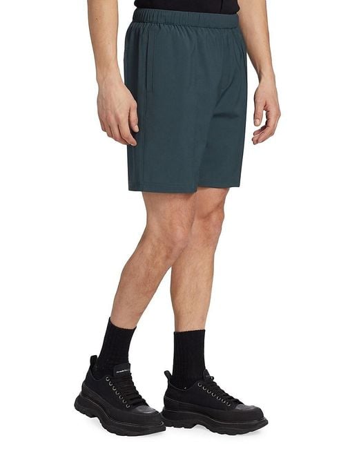Helmut Lang Blue Pintucked Wool-Blend Shorts for men