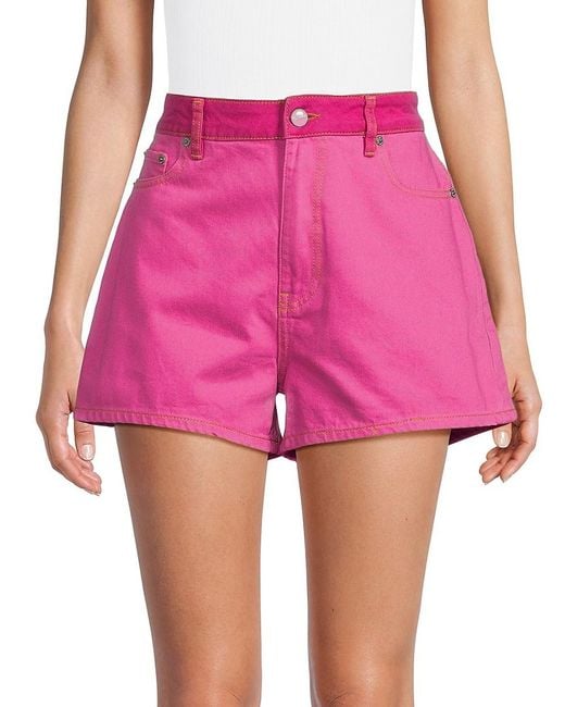 Ganni Pink High Rise Tone On Tone Denim Shorts