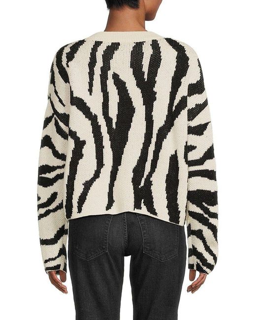 Lea & Viola Zebra Print Crewneck Sweater in Black | Lyst