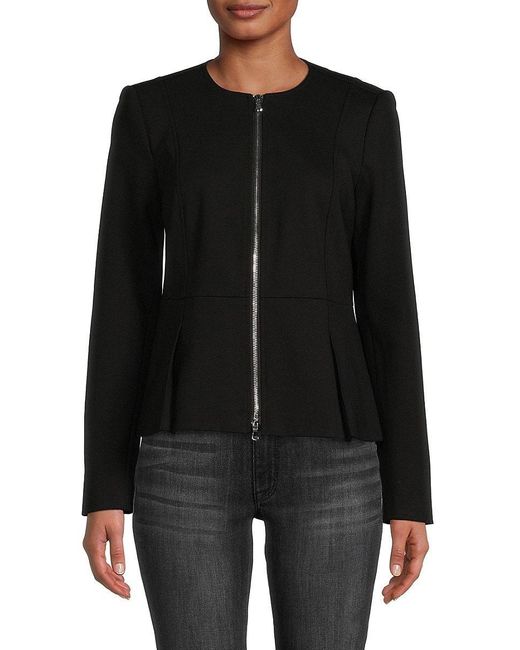 Elie Tahari T Tahari Zip Front Peplum Jacket in Black | Lyst