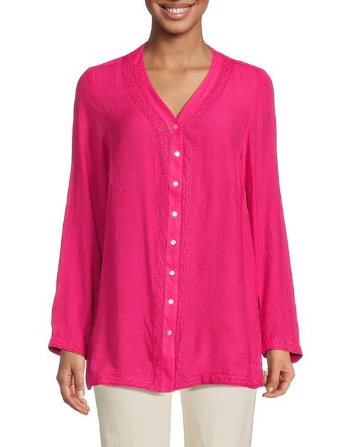 Nanette Lepore Pink Lace Trim Tunic Shirt