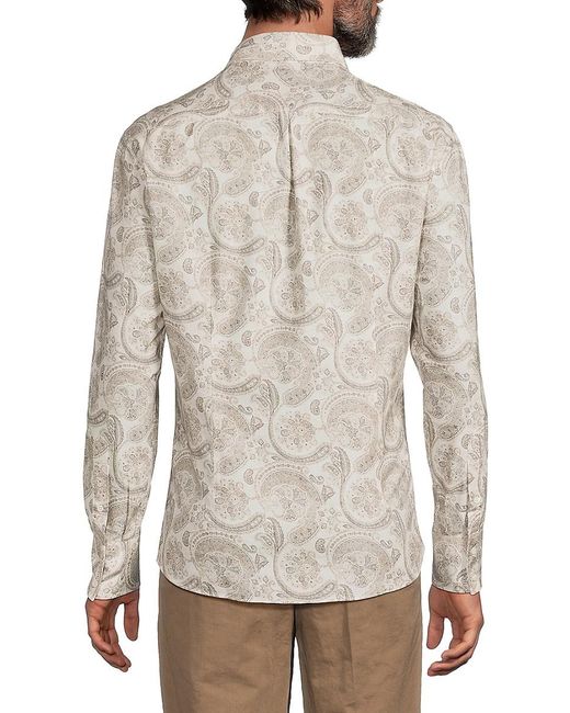 Brunello Cucinelli White Paisley Cotton Button-Front Shirt for men