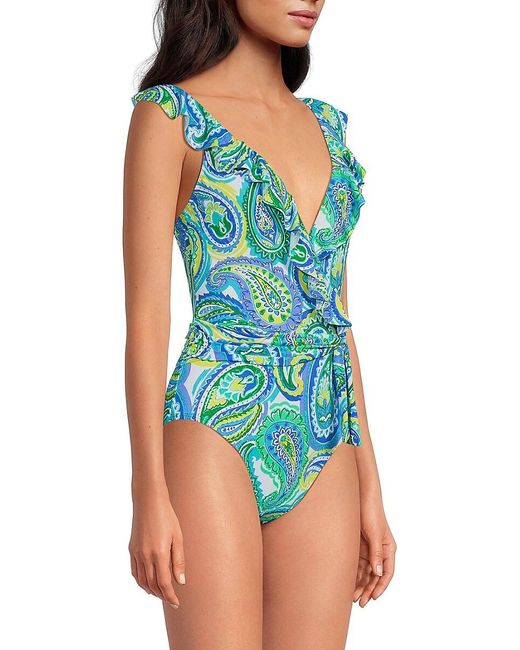 Bleu Rod Beattie Blue Ruffle Surplice Mio Swimsuit