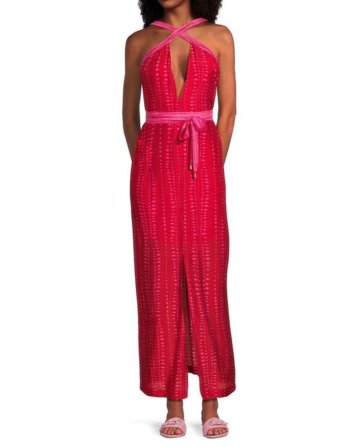 ViX Red Malika Audrey Print Silk Blend Midi Cover Up Dress