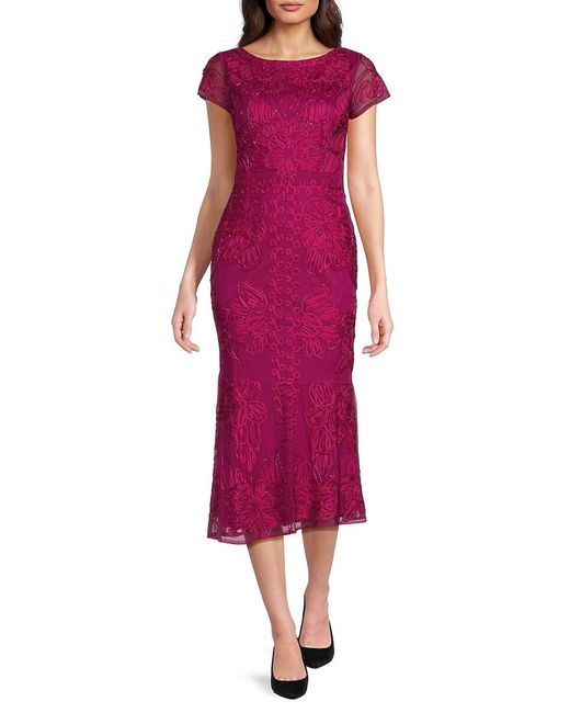 Marina Pink Sustache Embroidered Midi Dress