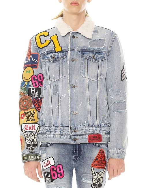 Cult Of Individuality Gray 'Faux Shearling Patches Denim Jacket for men
