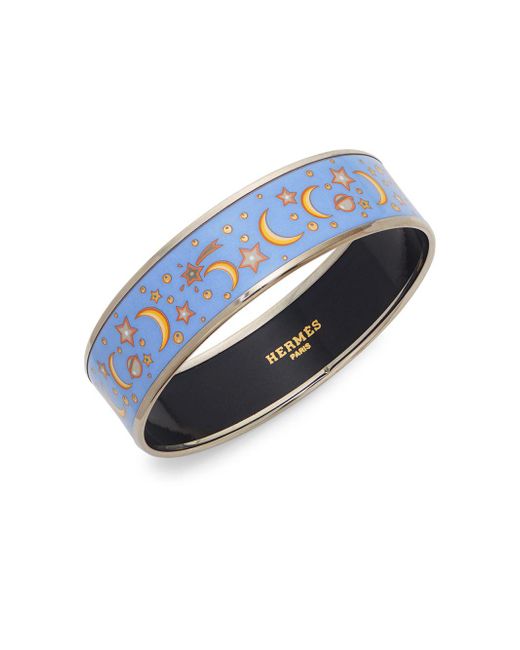 Hermès Blue Vintage Moon & Stars Goldtone Bangle Bracelet