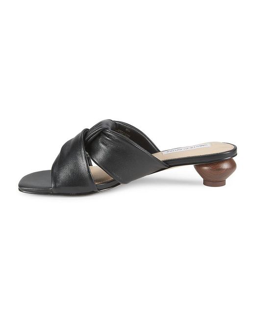Saks Fifth Avenue Black 30Mm Leather Knot Slide Sandals