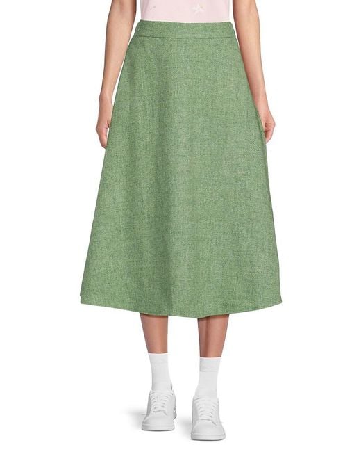 Thom Browne Green Solid Wool Midi-Skirt