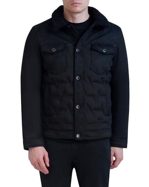 Karl Lagerfeld Blue Quilted Faux Fur Trim Trucker Jacket for men