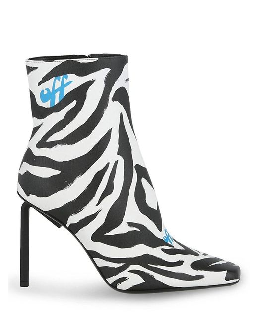 Off-White c/o Virgil Abloh Black High Allen 100Mm Zebra Print Leather Booties