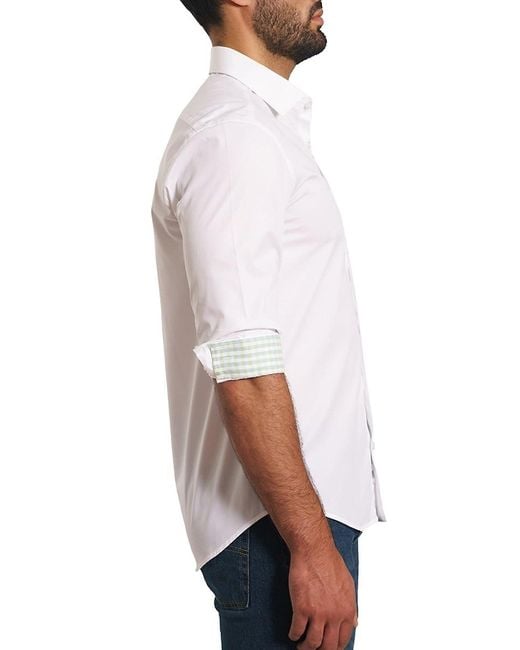 Jared Lang White 'Trim Fit Contrast Cuff Pima Cotton Blend Sport Shirt for men