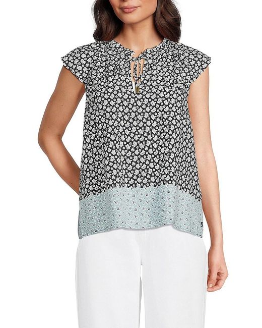 Nautica Gray Striped Flutter Sleeve Top