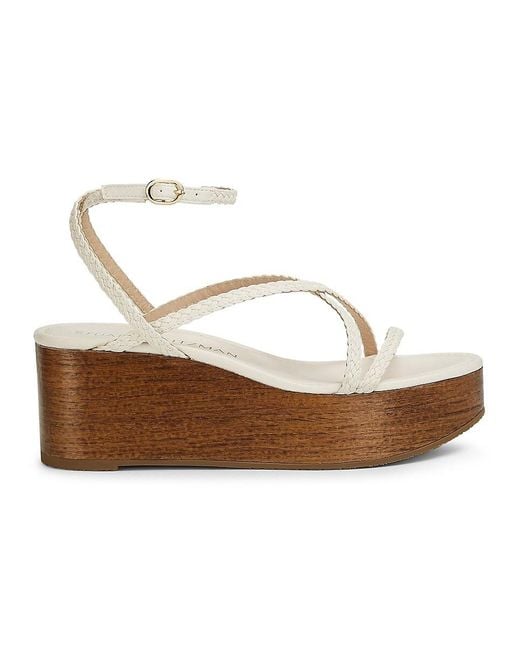 Stuart Weitzman White 60Mm Wovette Woven Leather Wedges